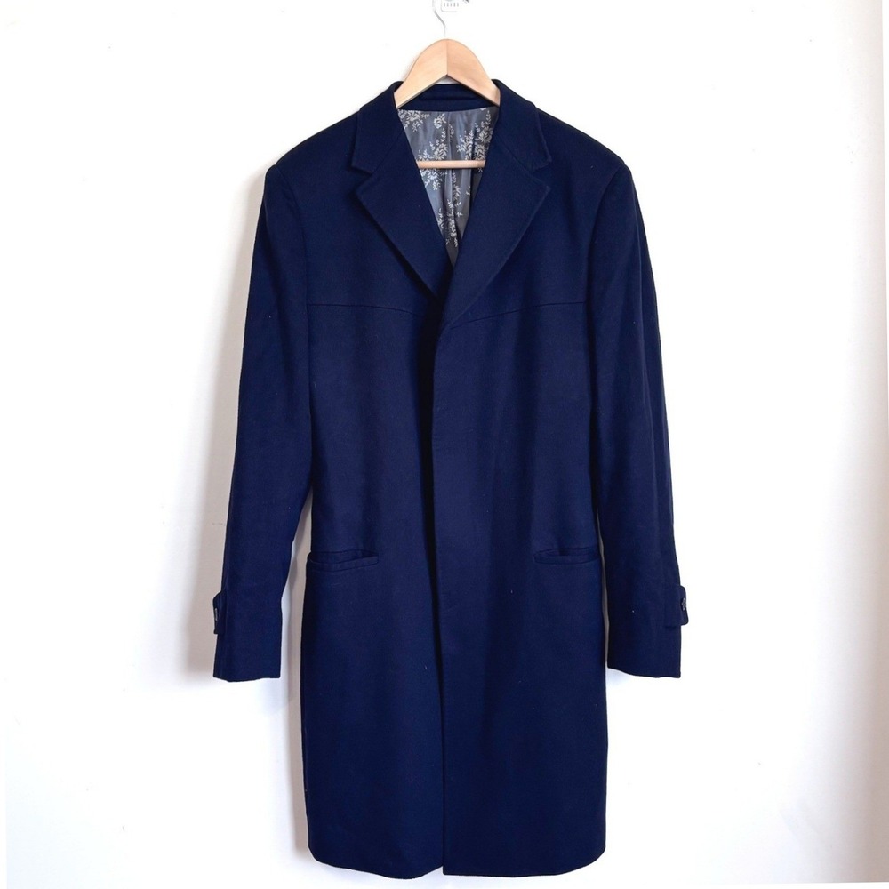 Billy Grey Mens Wool Cashmere Overcoat Large Navy Quiet Luxury Old Money Minimal